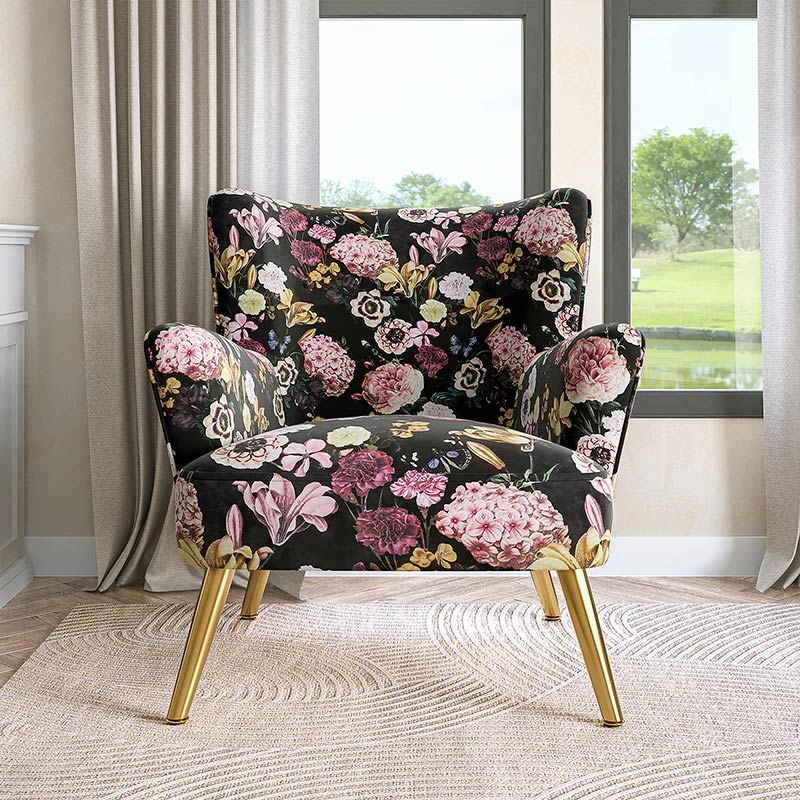 Holland Red Floral Velvet Accent Chair