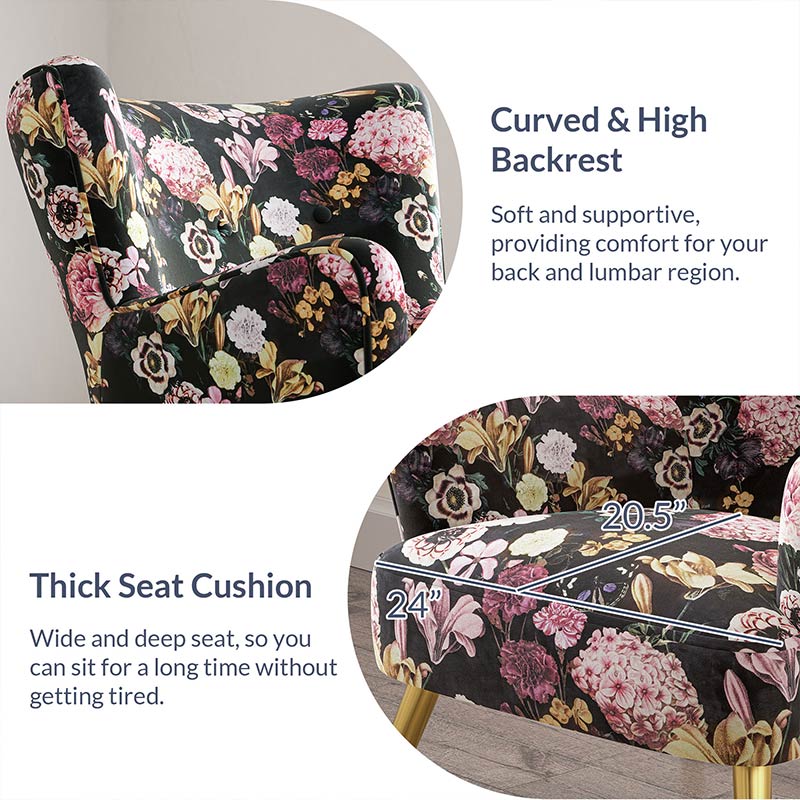 Holland Red Floral Velvet Accent Chair