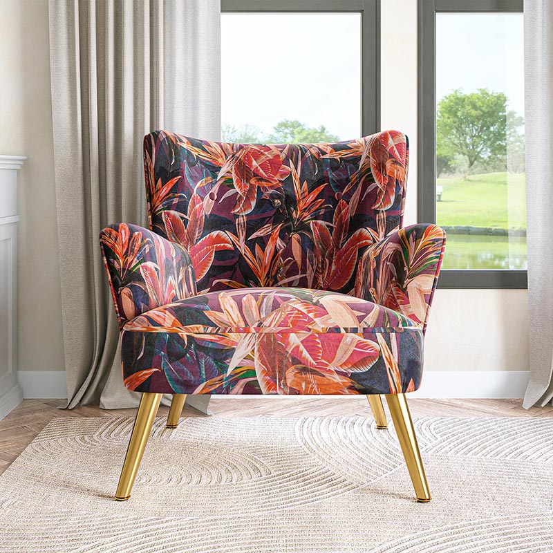 Holland Red Floral Velvet Accent Chair