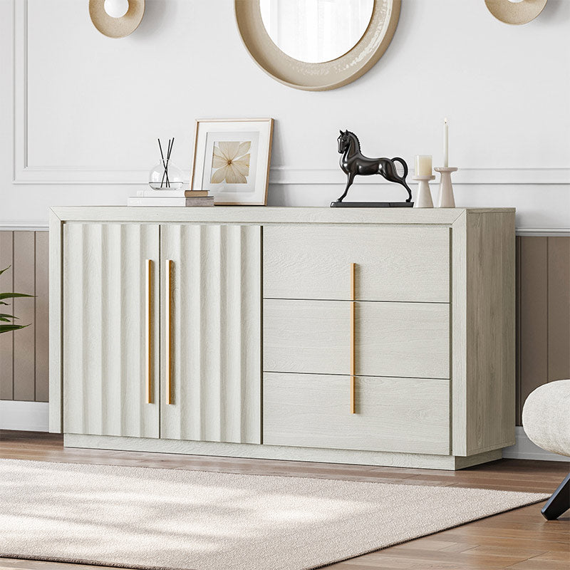 Libra 65" Wave-Pattern Door Modern White Sideboard