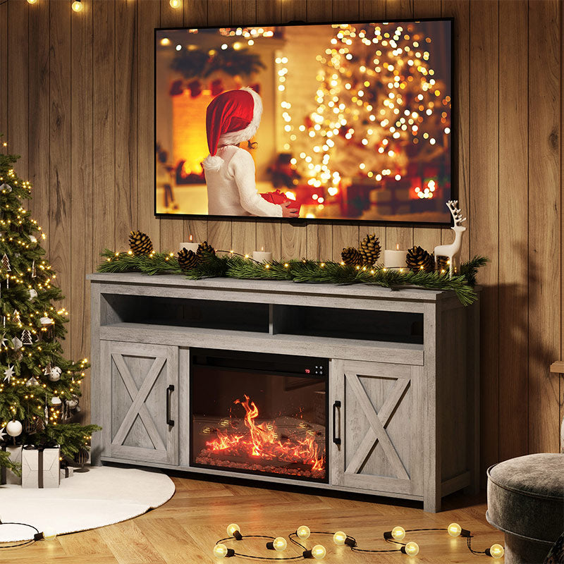 Corin 58" Barn Door Farmhouse Fireplace TV Stand