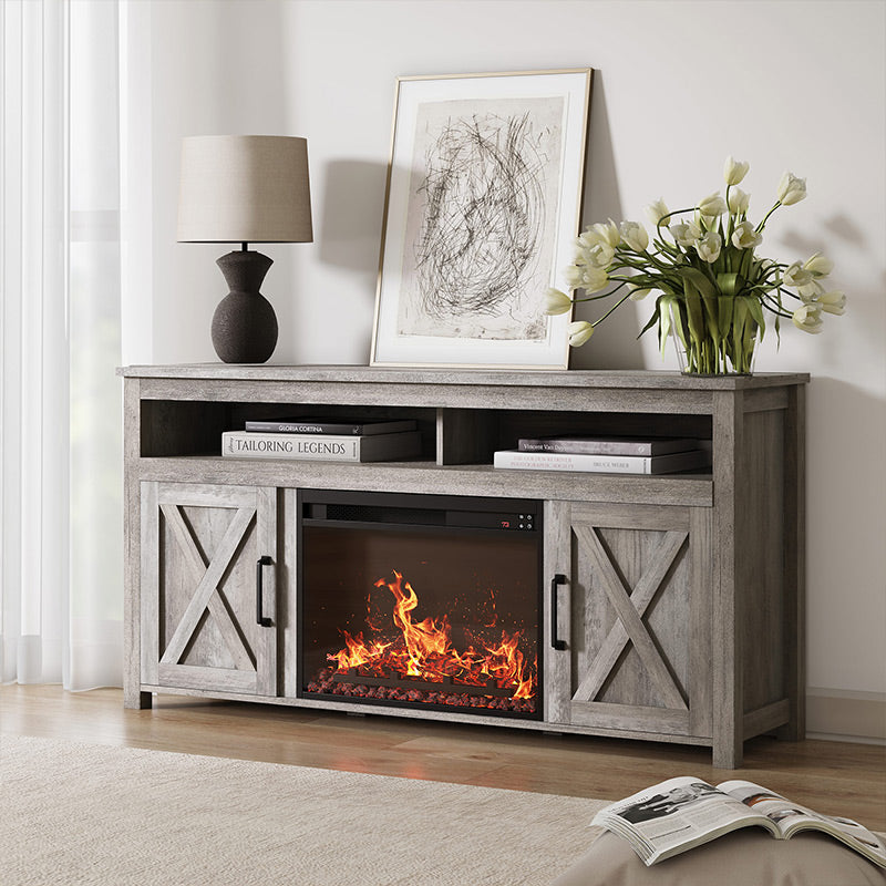 Corin 58" Barn Door Farmhouse Fireplace TV Stand