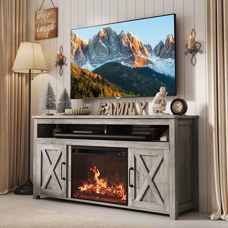 Corin 58" Barn Door Farmhouse Fireplace TV Stand
