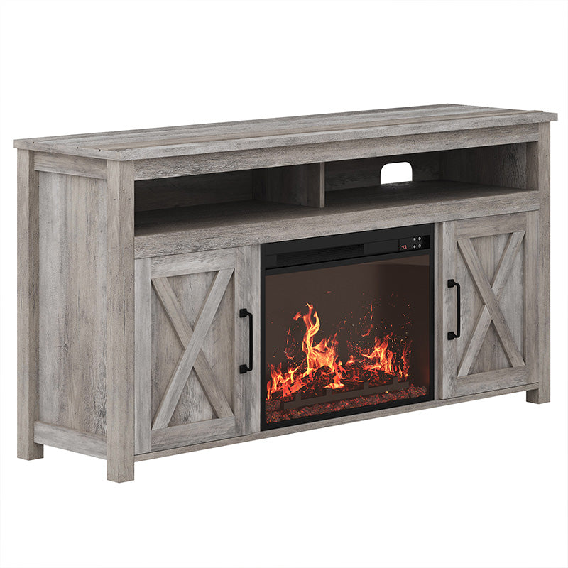 Corin 58" Barn Door Farmhouse Fireplace TV Stand