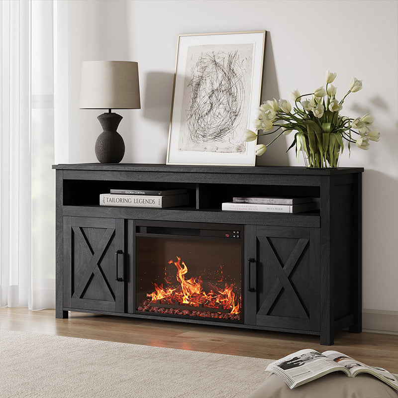 Corin 58" Barn Door Farmhouse Fireplace TV Stand