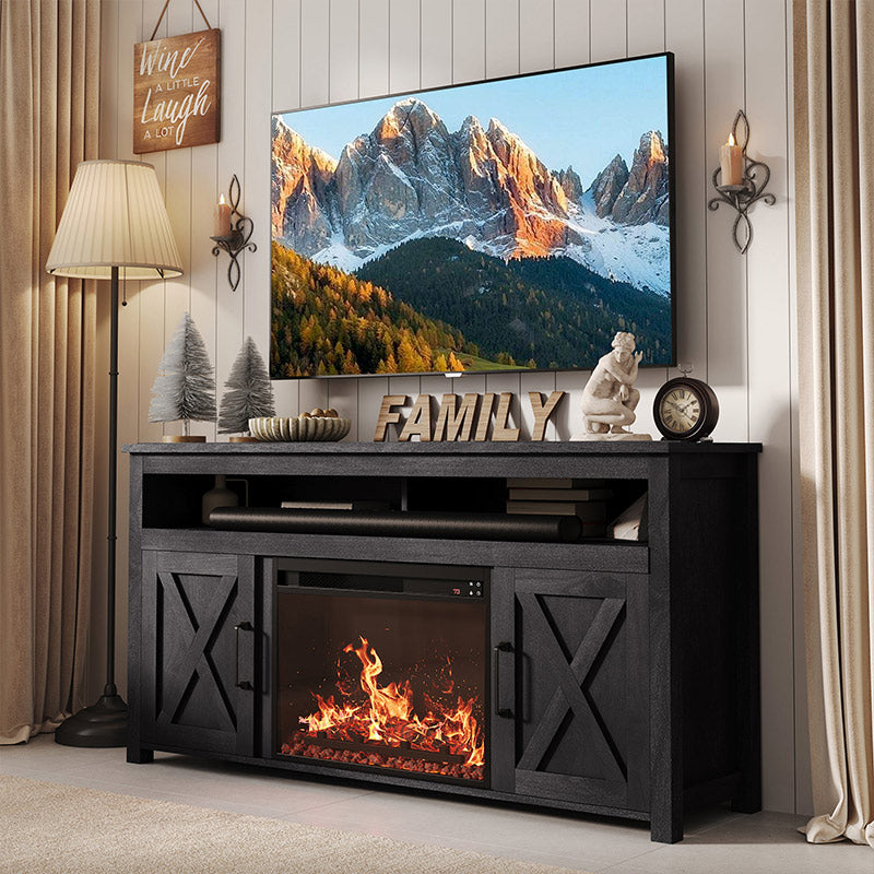 Corin 58" Barn Door Farmhouse Fireplace TV Stand