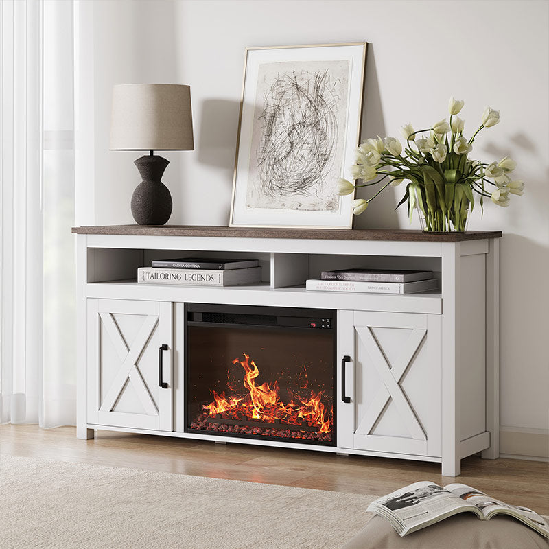 Corin 58" Barn Door Farmhouse Fireplace TV Stand