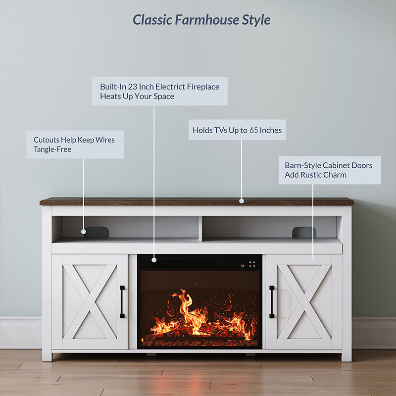 Corin 58" Barn Door Farmhouse Fireplace TV Stand