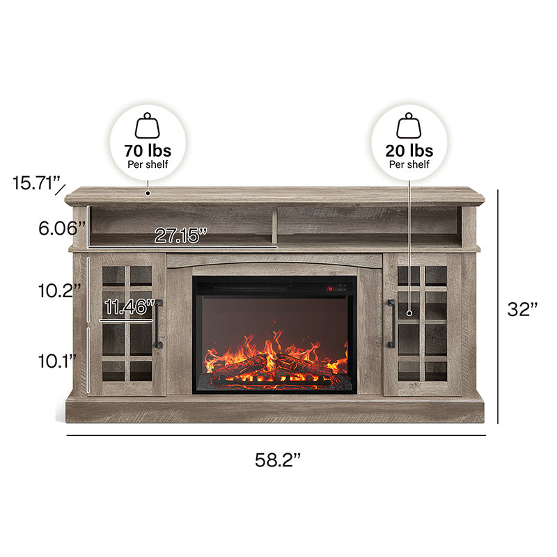 Astorga 58" Modern Farmhouse Fireplace TV Stand
