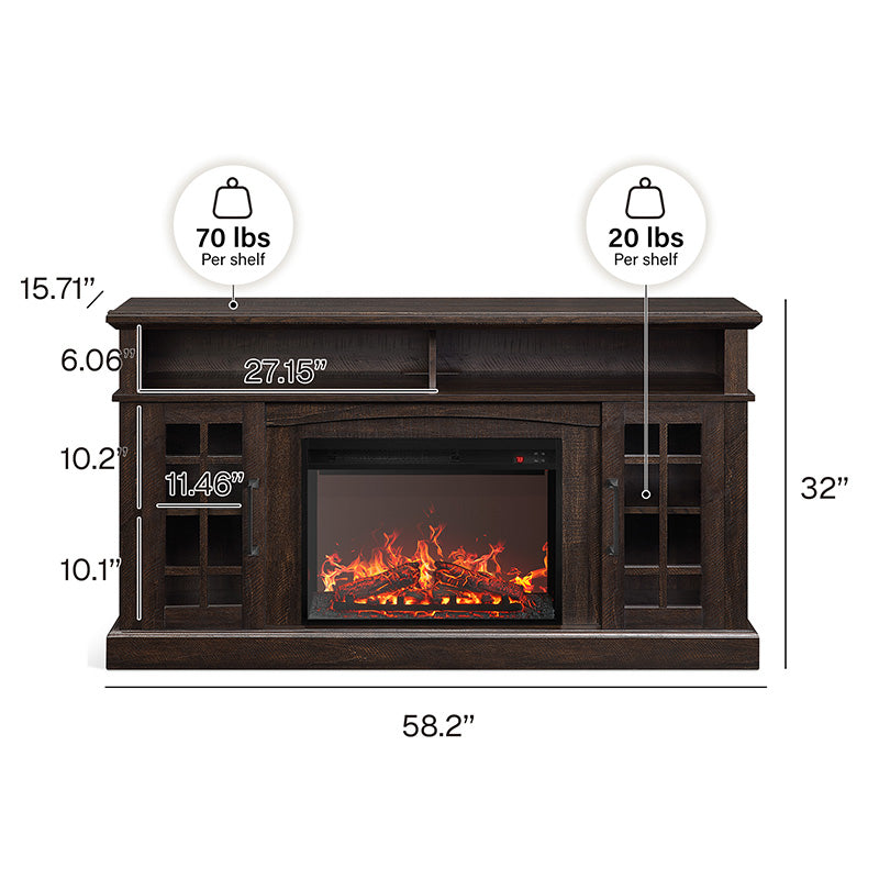 Astorga 58" Modern Farmhouse Fireplace TV Stand