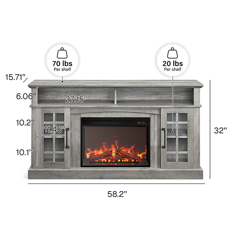 Astorga 58" Modern Farmhouse Fireplace TV Stand