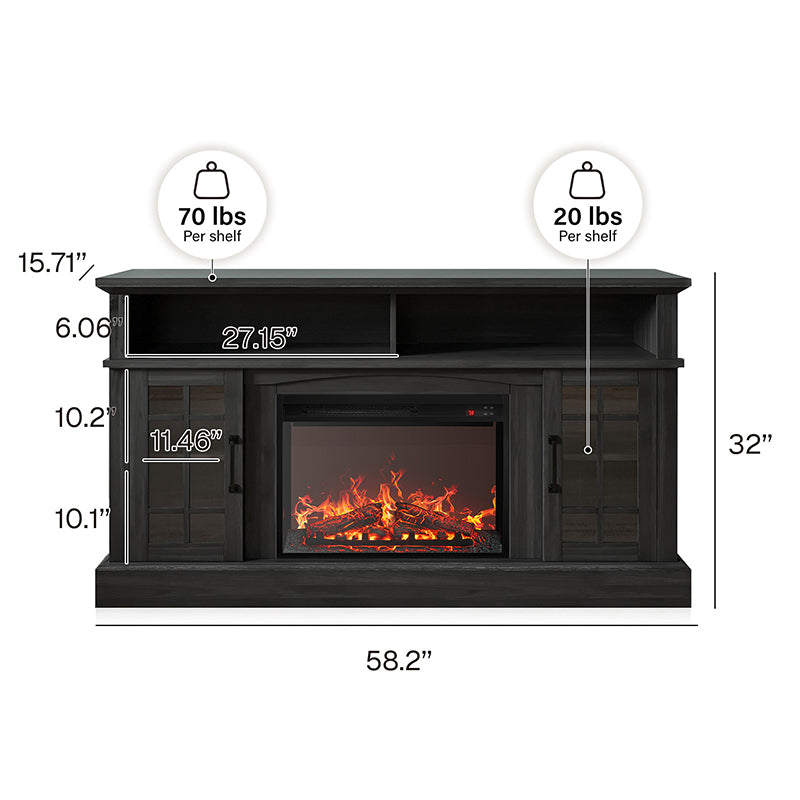 Astorga 58" Modern Farmhouse Fireplace TV Stand