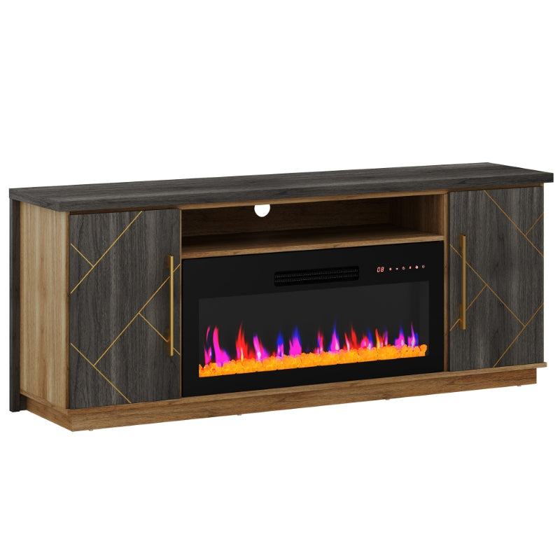 68" Gold Trim Electric Fireplace TV Stand