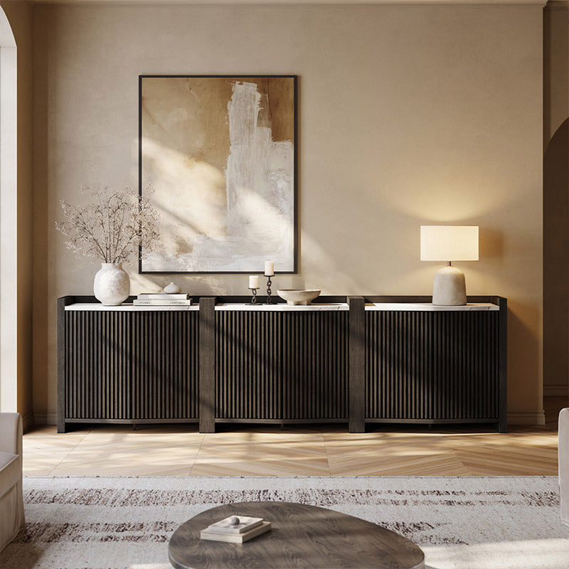 35" Black Faux Marble Top Fluted Modular Sideboards(Set of 3)