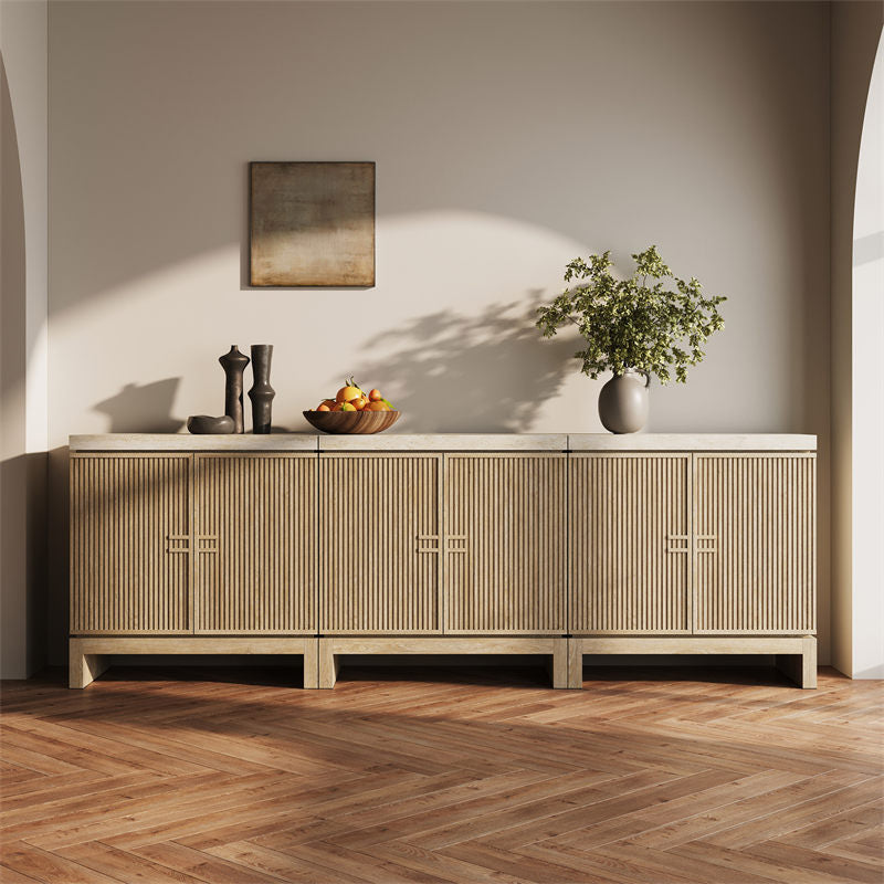 Anton 32" Fluted Buffet Cabinets with Travertine Top (Set of 3)