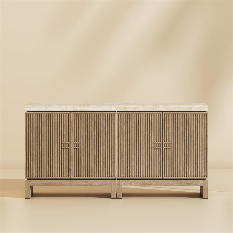 Anton 32" Fluted Buffet Cabinets with Travertine Top (Set of 2)