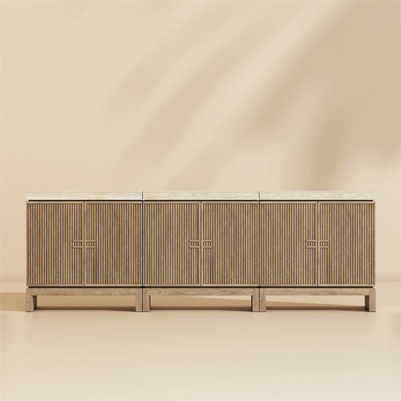 Anton 32" Fluted Buffet Cabinets with Travertine Top (Set of 3)