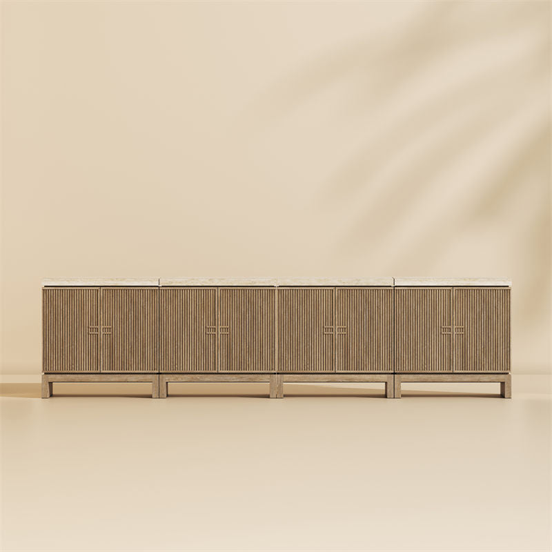 Anton 32" Fluted Buffet Cabinets with Travertine Top (Set of 4)