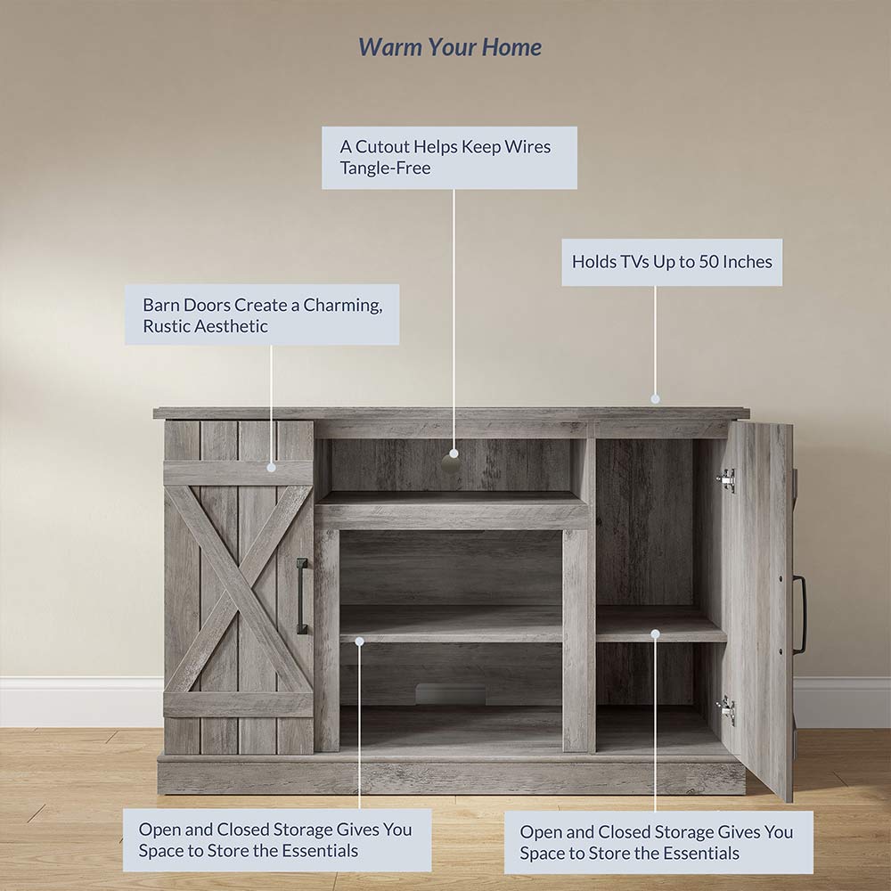 Veropeso 47" Barn Door Farmhouse Fireplace TV Stand