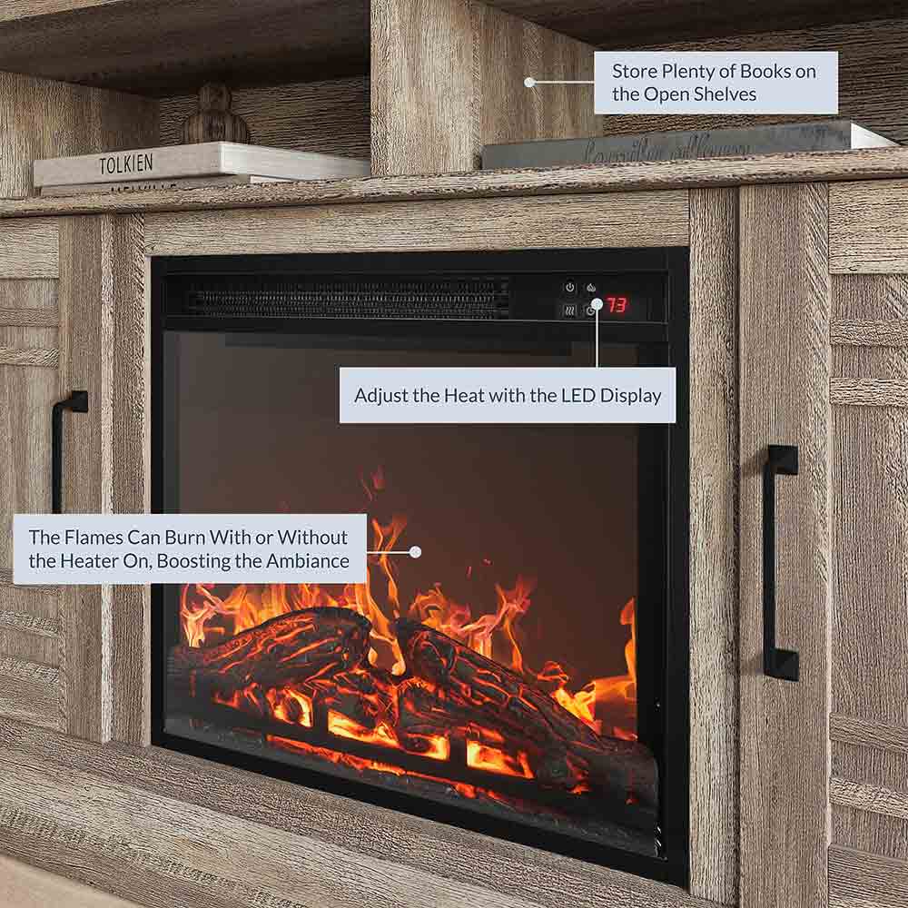 Norrell 48" Wood Grid Door Farmhouse Fireplace TV Stand