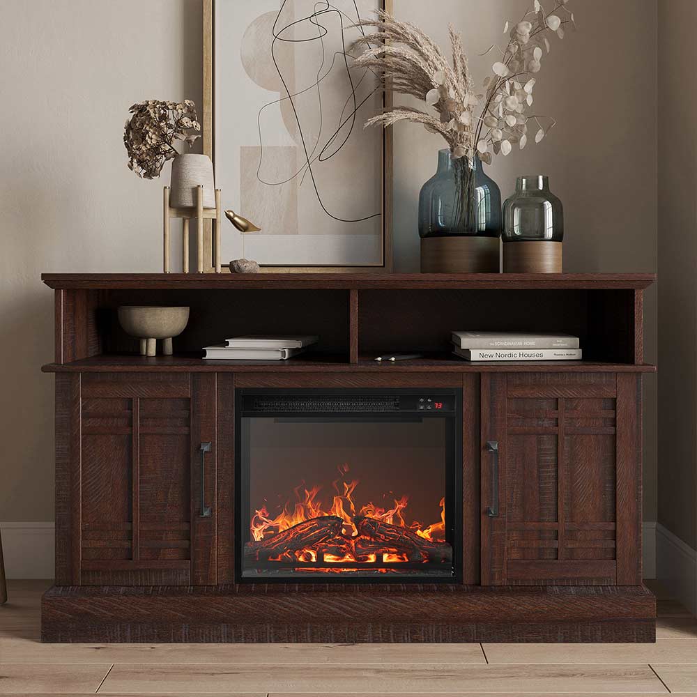 Norrell 48" Wood Grid Door Farmhouse Fireplace TV Stand