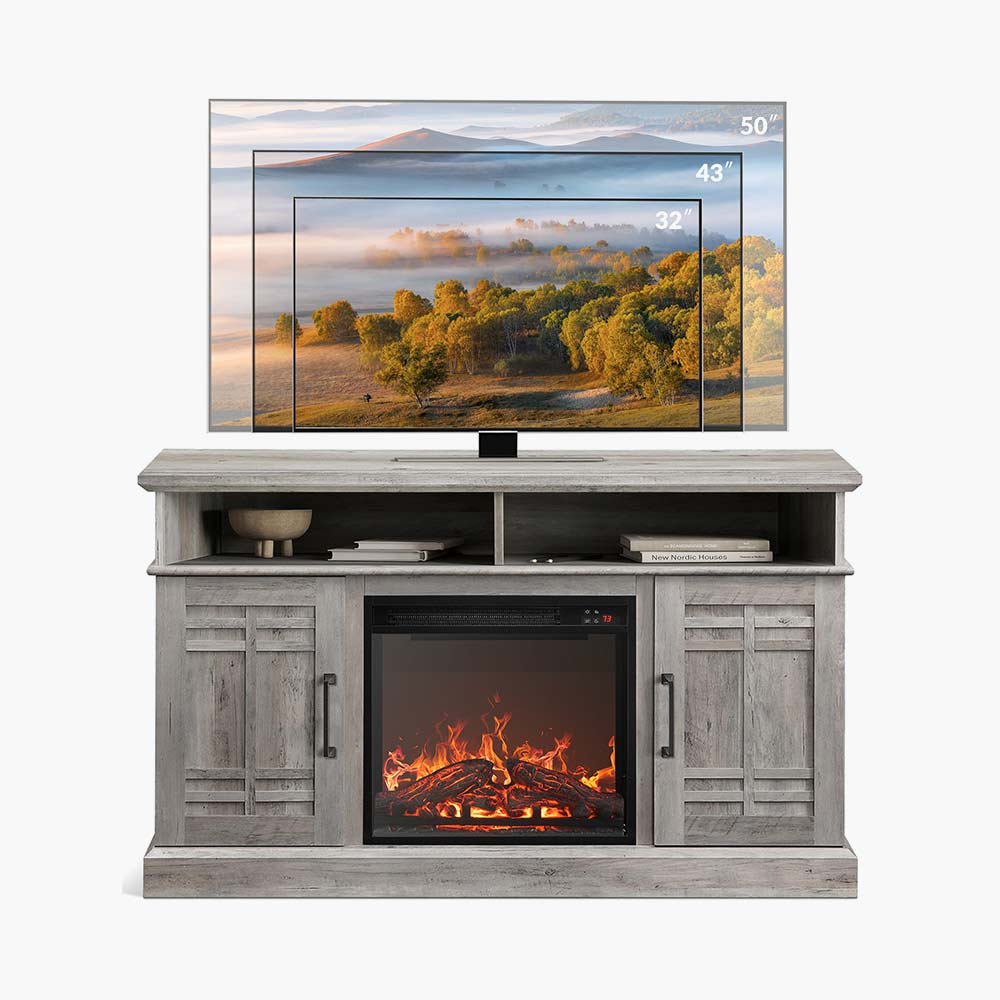 Norrell 48" Wood Grid Door Farmhouse Fireplace TV Stand