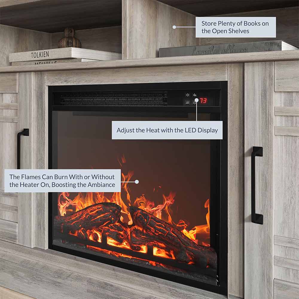Norrell 48" Wood Grid Door Farmhouse Fireplace TV Stand