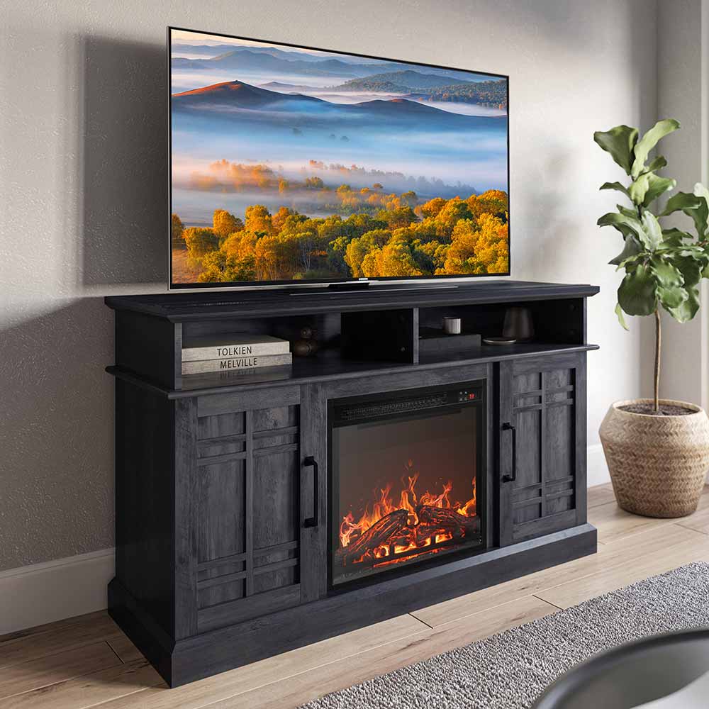 Norrell 48" Wood Grid Door Farmhouse Fireplace TV Stand