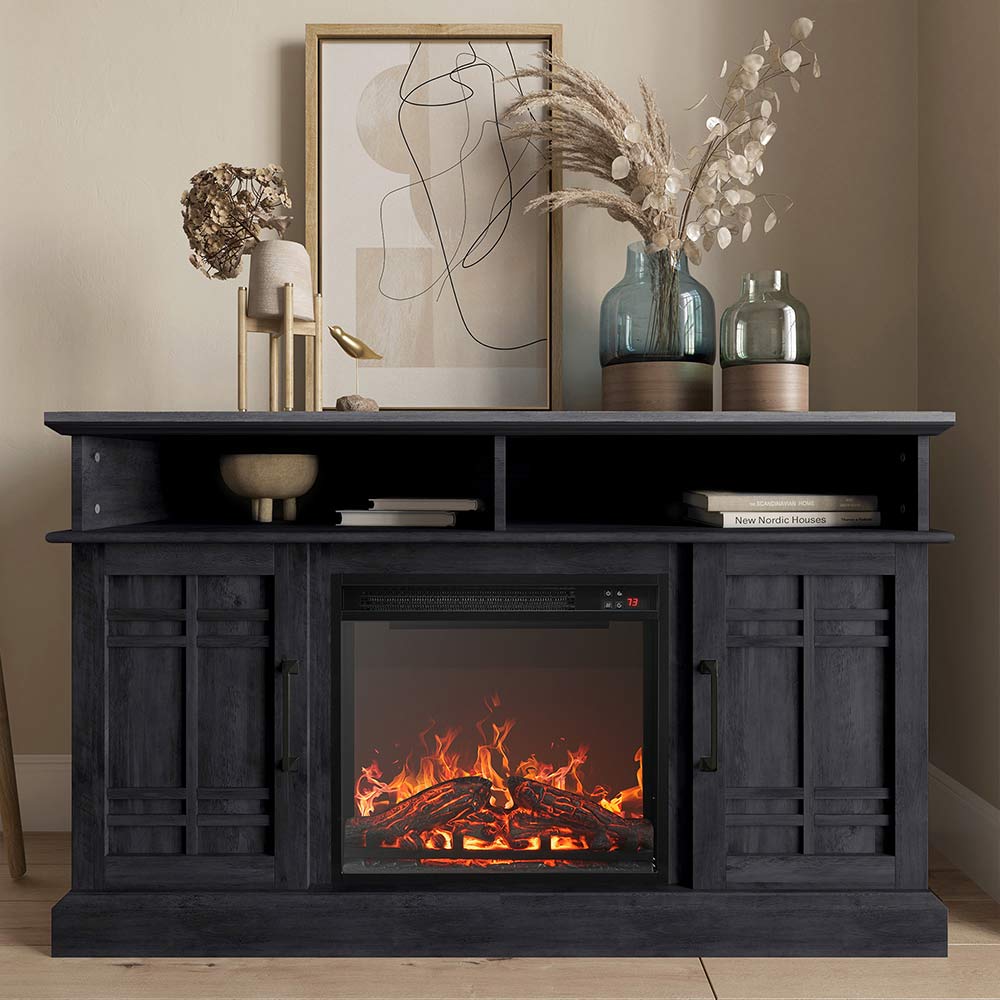 Norrell 48" Wood Grid Door Farmhouse Fireplace TV Stand