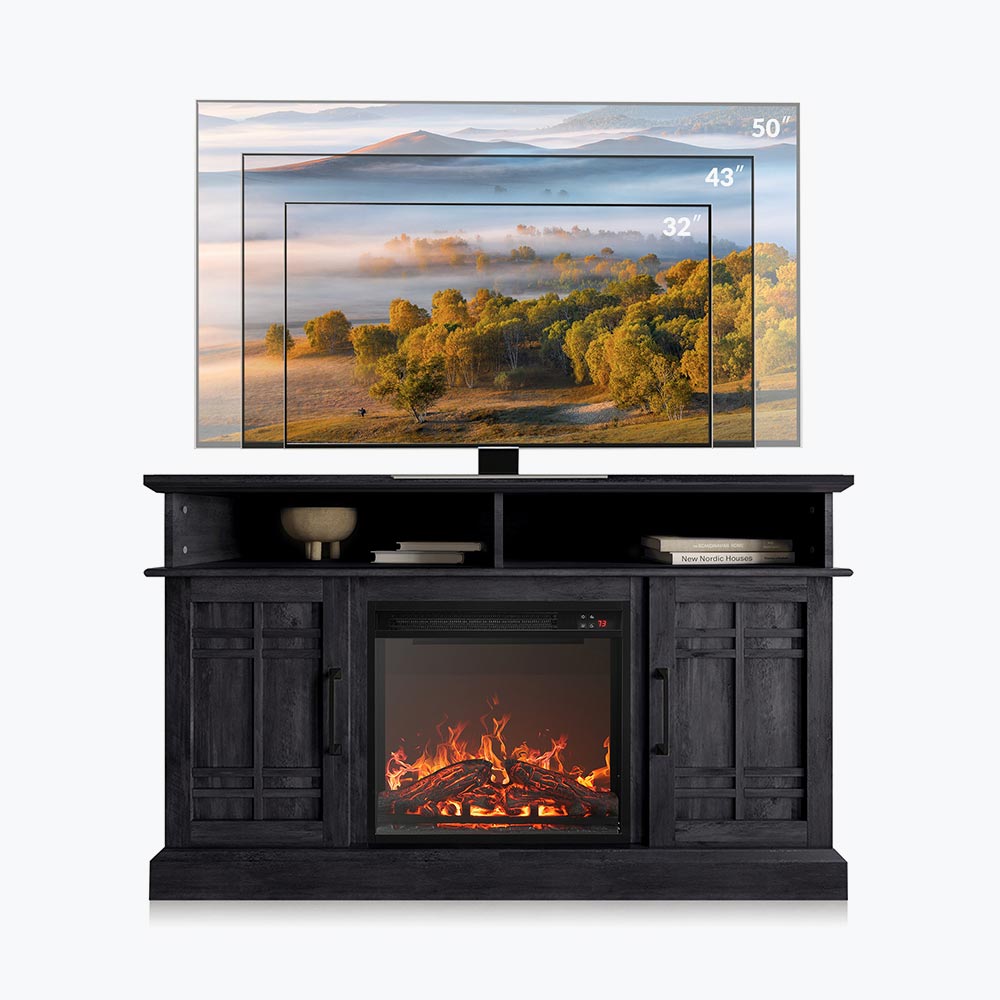 Norrell 48" Wood Grid Door Farmhouse Fireplace TV Stand