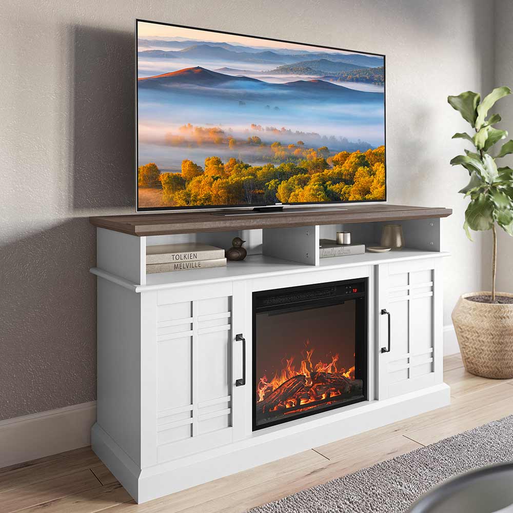 Norrell 48" Wood Grid Door Farmhouse Fireplace TV Stand