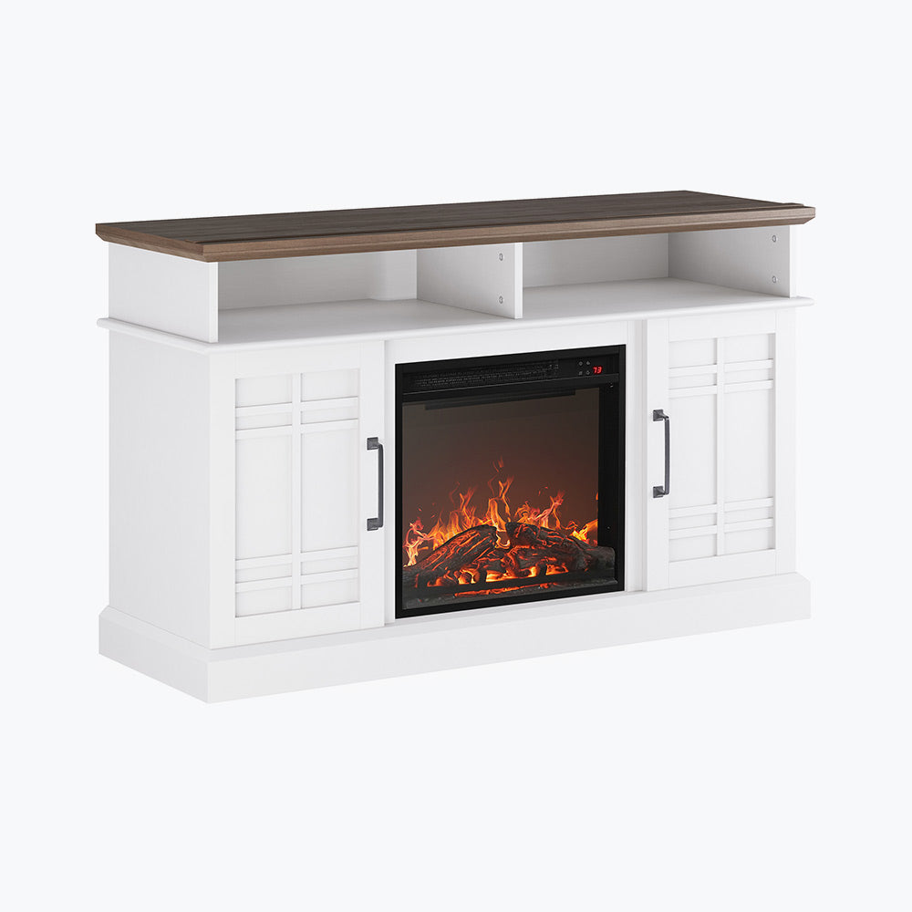 Norrell 48" Wood Grid Door Farmhouse Fireplace TV Stand