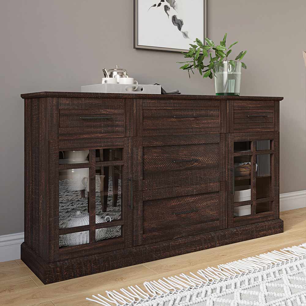 Astorga 58" Glass Door Modern Farmhouse Buffet Cabinet