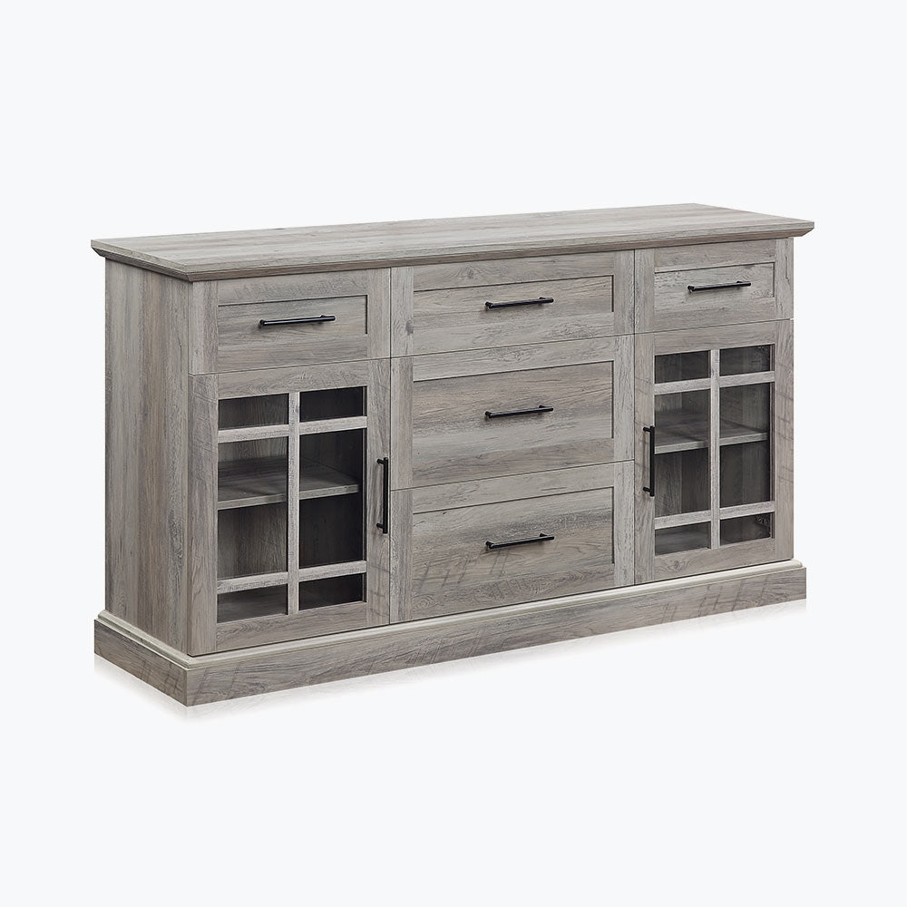 Astorga 58" Glass Door Modern Farmhouse Buffet Cabinet