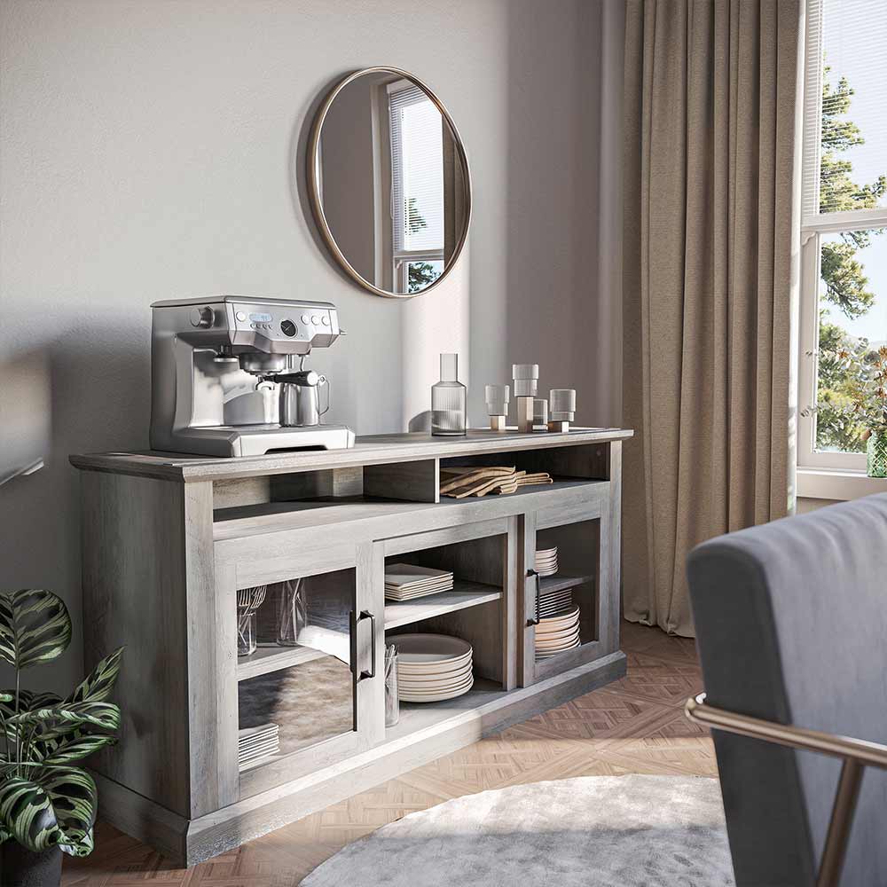 Cayman 60" Glass Door Farmhouse Fireplace TV Stand