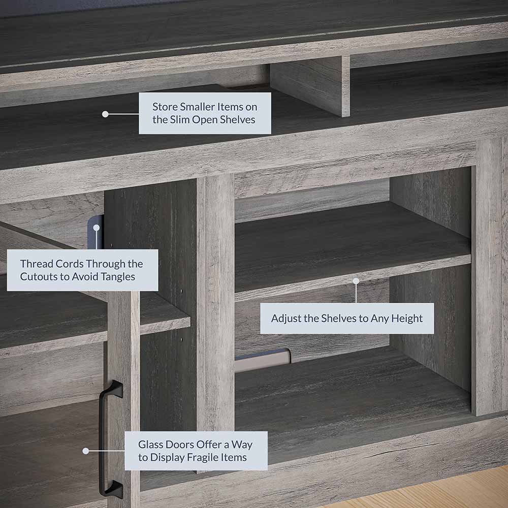 Cayman 60" Glass Door Farmhouse Fireplace TV Stand