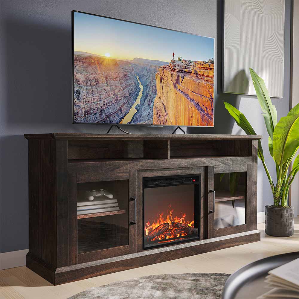 Cayman 60" Glass Door Farmhouse Fireplace TV Stand