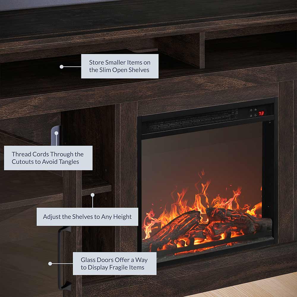 Cayman 60" Glass Door Farmhouse Fireplace TV Stand