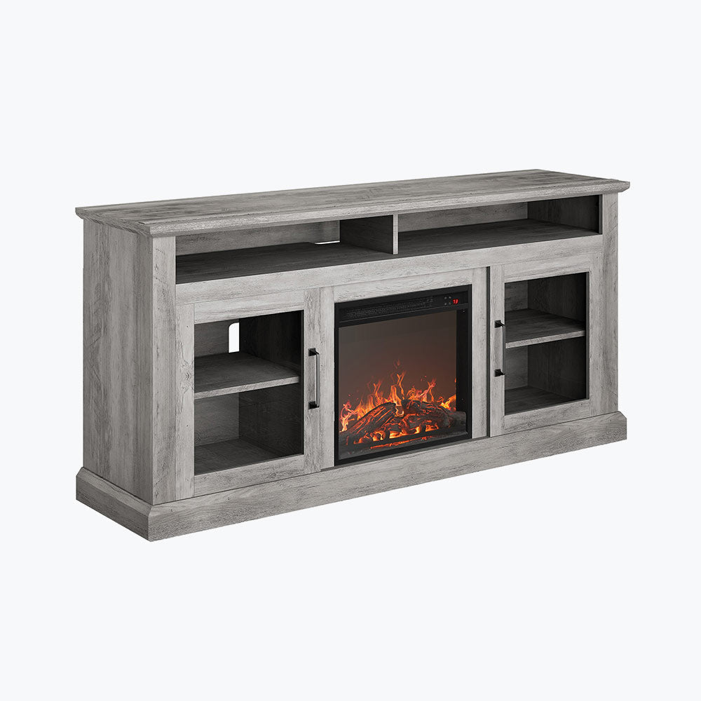 Cayman 60" Glass Door Farmhouse Fireplace TV Stand