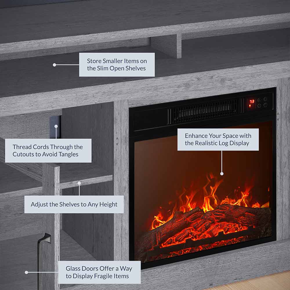 Cayman 60" Glass Door Farmhouse Fireplace TV Stand
