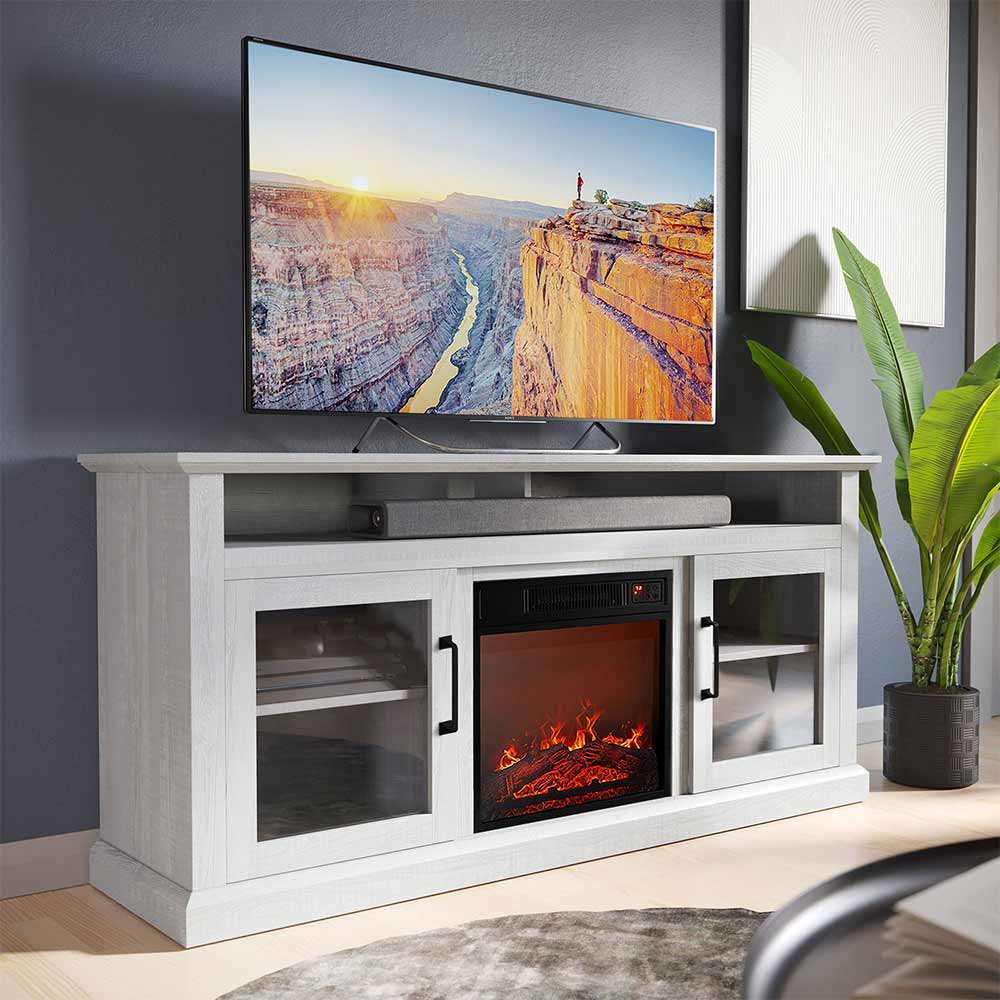 Cayman 60" Glass Door Farmhouse Fireplace TV Stand