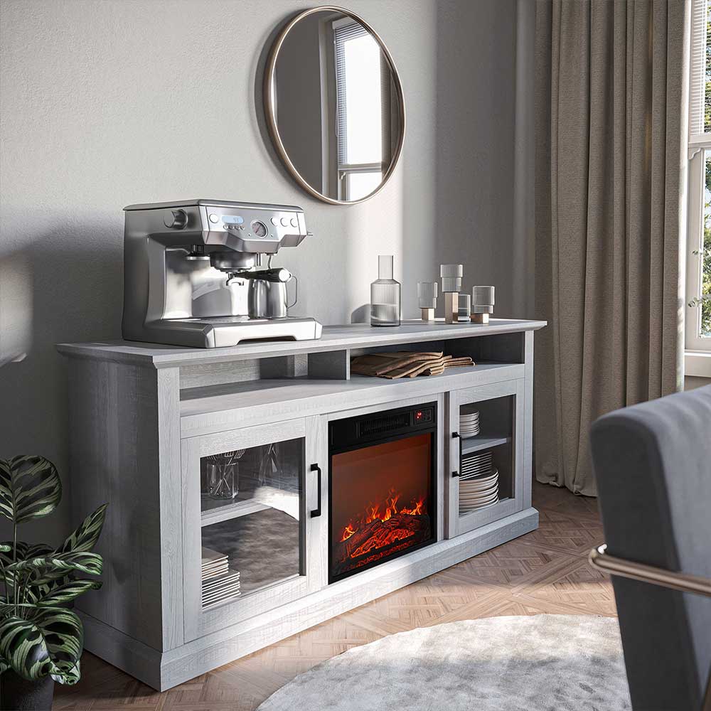Cayman 60" Glass Door Farmhouse Fireplace TV Stand