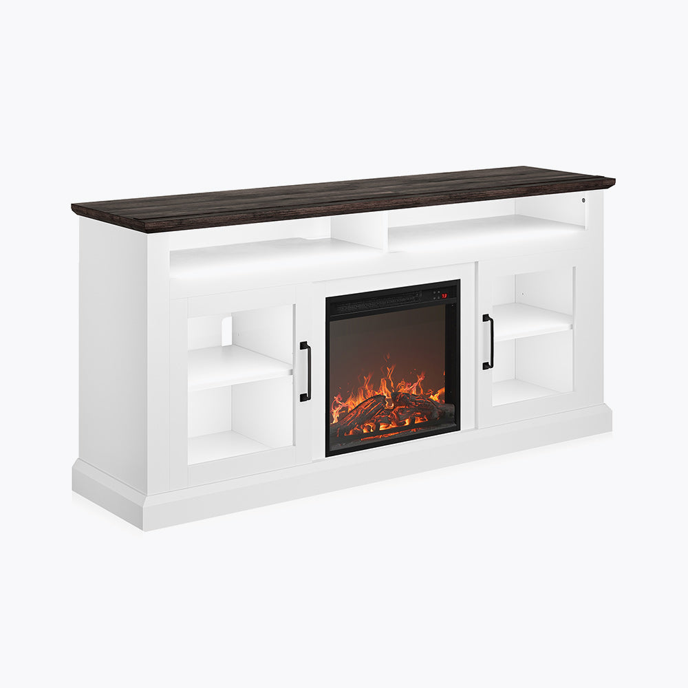 Cayman 60" Glass Door Farmhouse Fireplace TV Stand