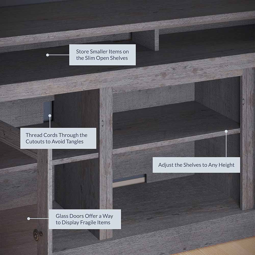 Cayman 60" Glass Door Farmhouse Fireplace TV Stand