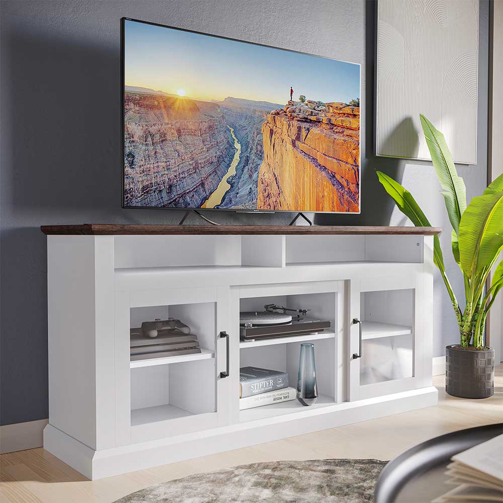 Cayman 60" Glass Door Farmhouse Fireplace TV Stand