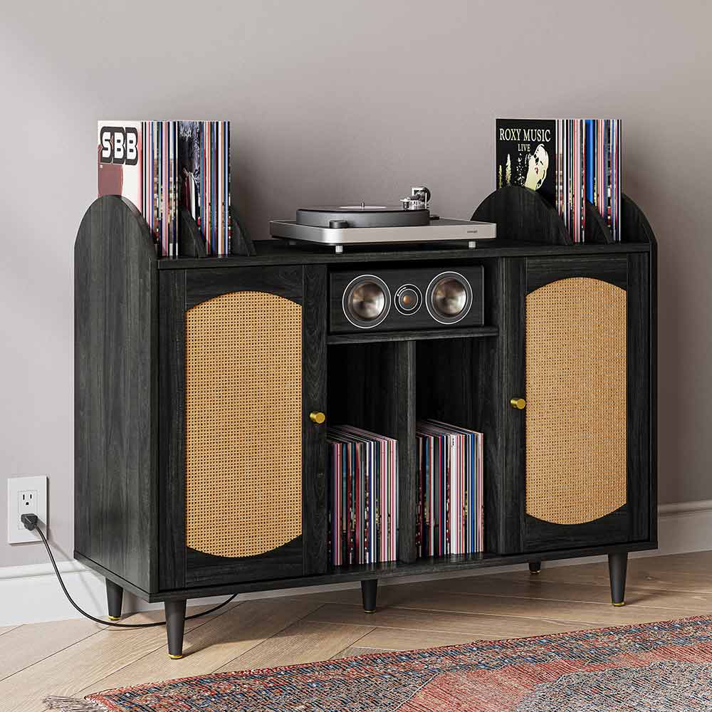 38" Rattan Door Record Player Stand