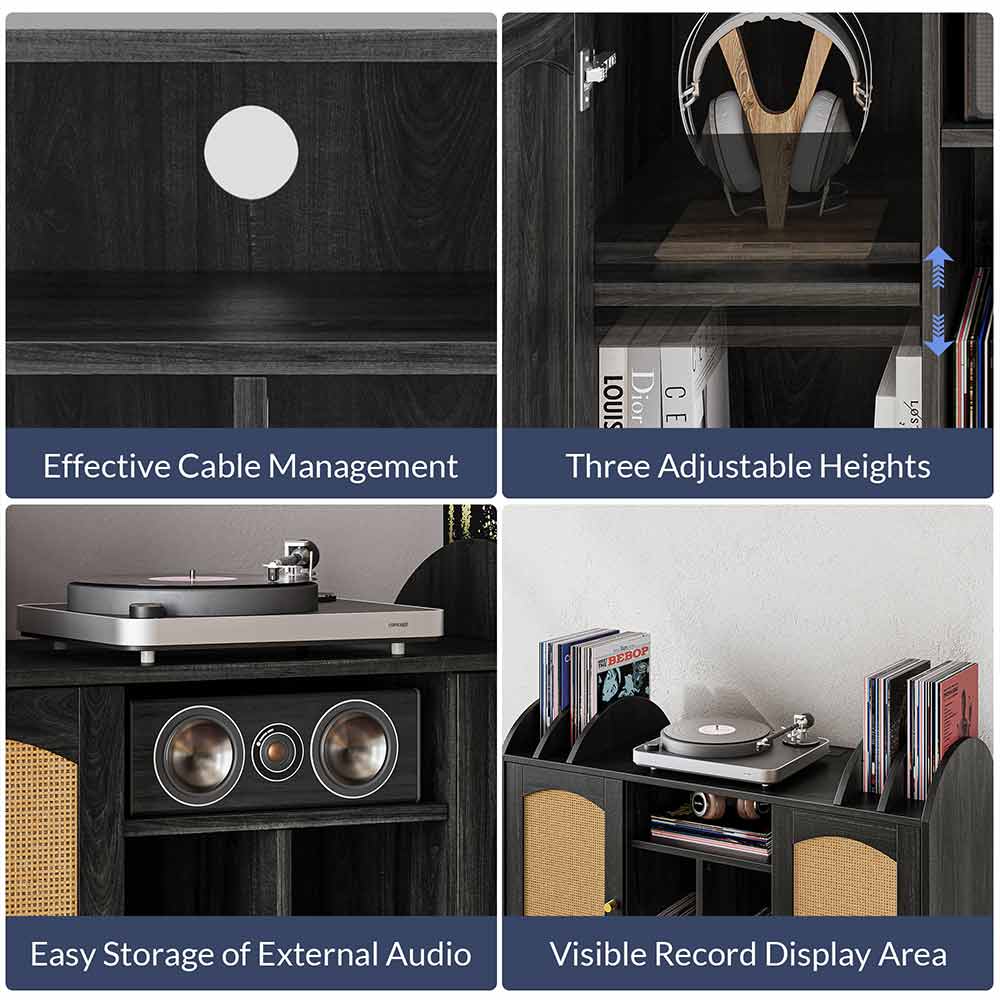 38" Rattan Door Record Player Stand