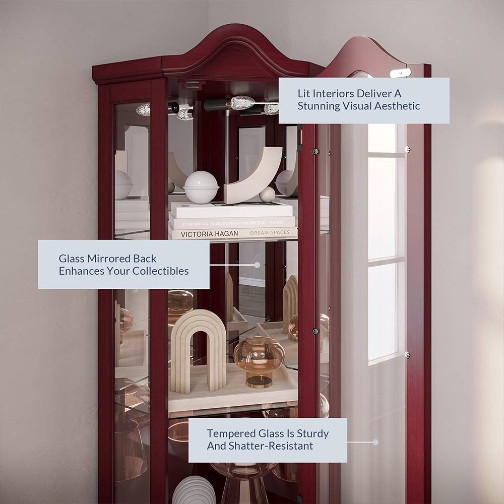 Loraine 70" Tall Glass Door Lighted Corner Curio Cabinet