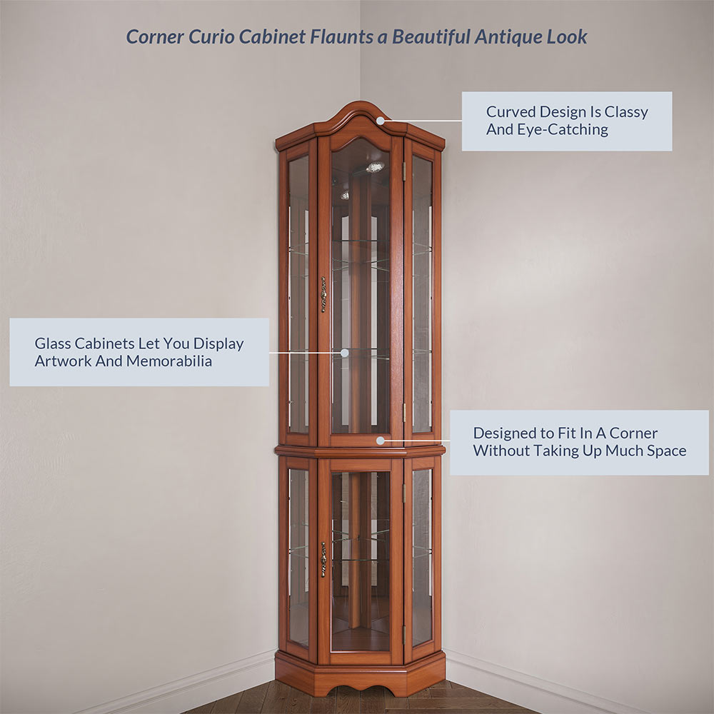 Loraine 70" Tall Glass Door Lighted Corner Curio Cabinet