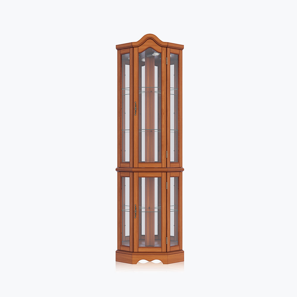 Loraine 70" Tall Glass Door Lighted Corner Curio Cabinet